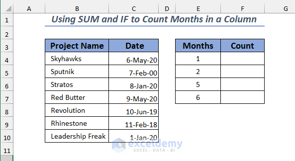 Template for demonstrating how to count month in between dates in columns 