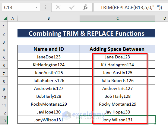 Final Results for Using TRIM & REPLACE Functions