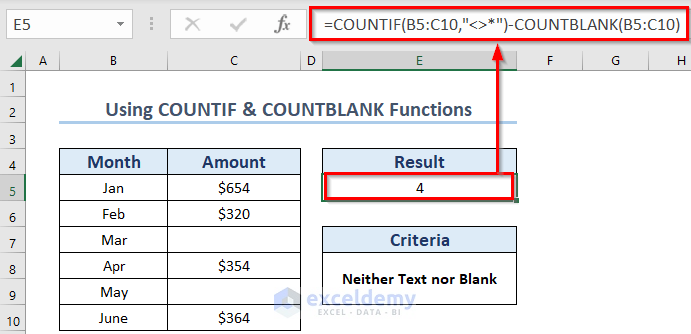 Pressing ENTER to COUNTIF cells that Not Equal to Text or Blank in Excel