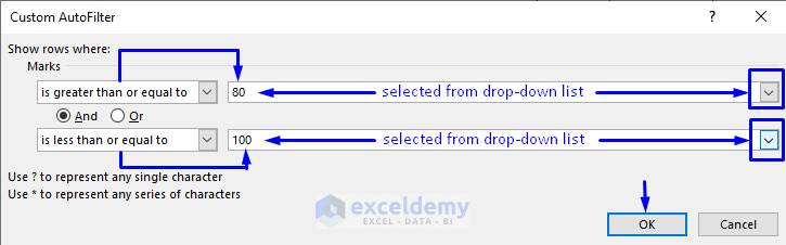 filter to extract data from excel based on range criteria
