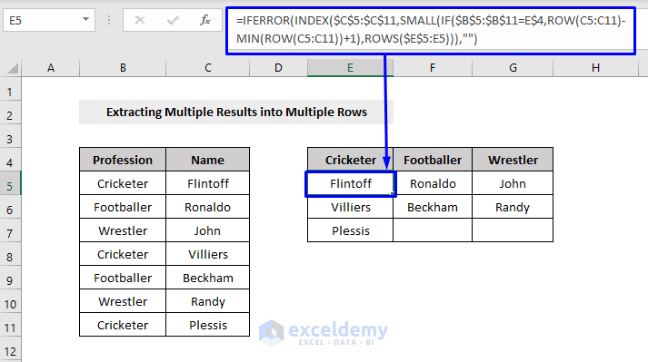 index match multiple results in multiple rows