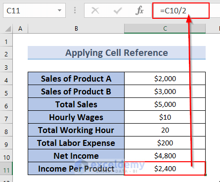 Using Cell Reference to Divide Cells to Create a Formula in Excel