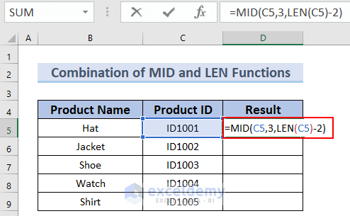 Combining MID and LEN Functions to remove text from Excel Cell