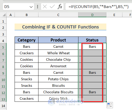 Values Found After Checking Cells Contains Text Using IF & COUNTIF Functions