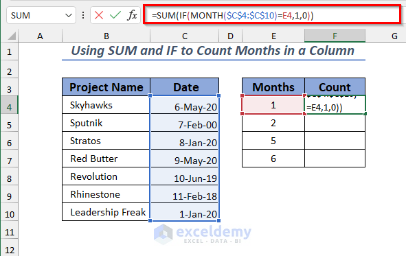 Using SUM and IF Function to count months