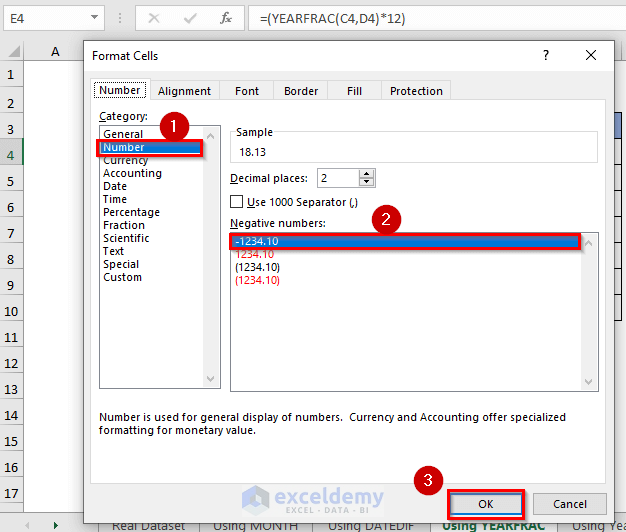 Formatting the cell using the Format Cells dialog box