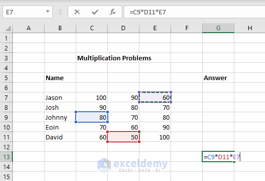 selecting non-adjacent cells for multiplication using Asterisk