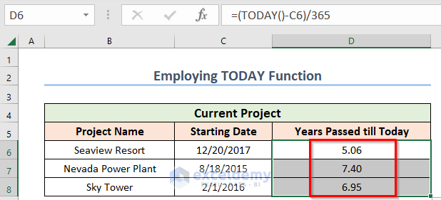 How to Calculate Years in Excel with TODAY Function