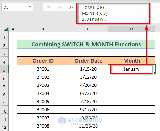 Result after Applying SWITCH & MONTH Functions