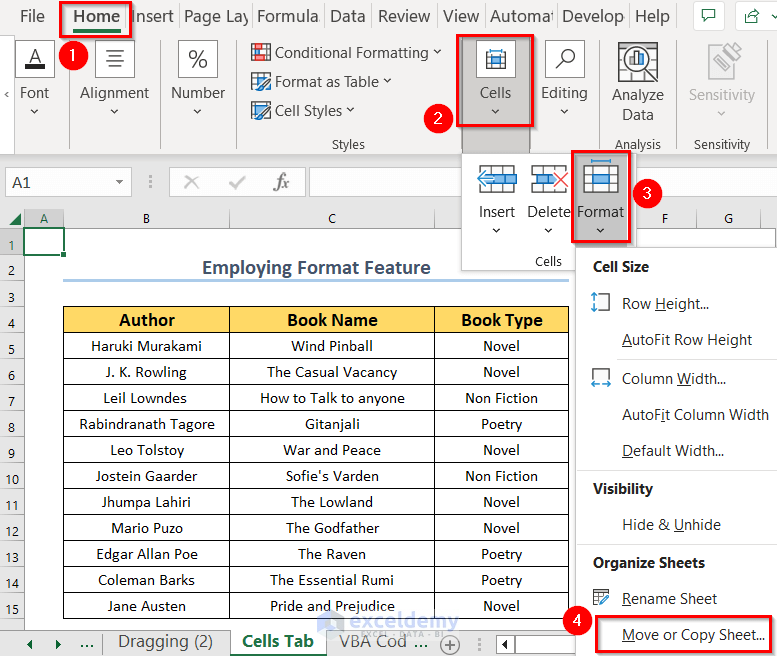 Use of Cells Tab to Copy a Sheet to Another one in Excel