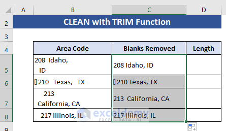 Combine TRIM with CLEAN Function to Remove Blank Characters in Excel