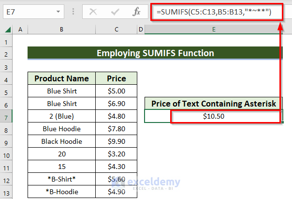 Use of SUMIFS Function with Asterisk