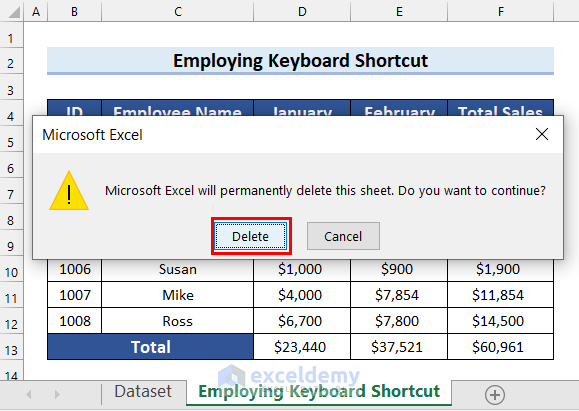 Prompt While Deleting Sheet in Excel