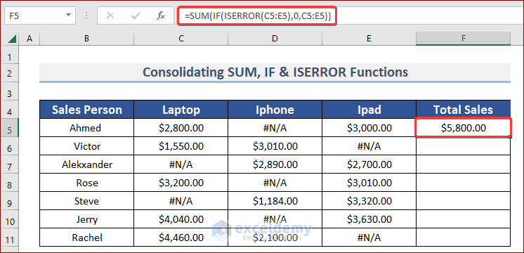 Consolidate SUM, IF and ISERROR Functions to SUM Ignore N/A