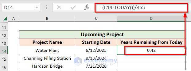 How to Calculate Remaining Years in Excel with a Future Date