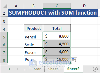 Result of SUMPRODUCT and SUM combination