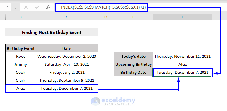 vlookup closest match to find next event date