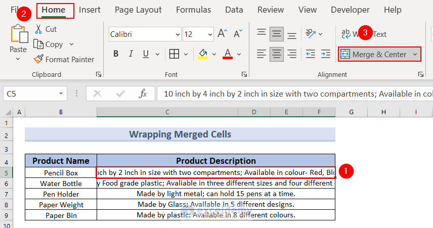 Wrapping Text of a merged Cells in Excel