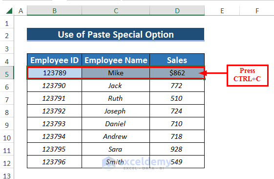 Use of Paste Special Option to Copy and Paste Exact Formatting in Excel