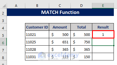 MATCH Function to Find Value in a Column in Excel