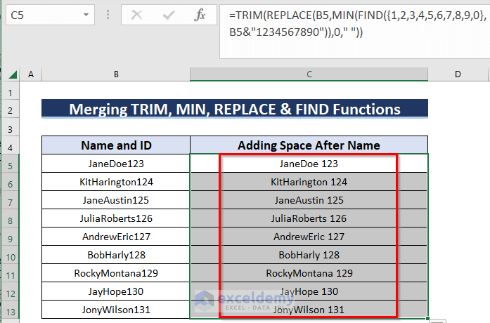 How to Add Space Between Text in Cell by Using Excel Functions