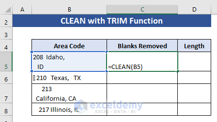 Combine TRIM with CLEAN Function to Remove Blank Characters in Excel