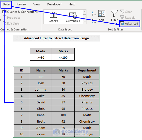 advanced filter to extract data from excel based on criteria