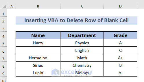 Dataset to implement VBA to delete entire row based on blank cell value in Excel