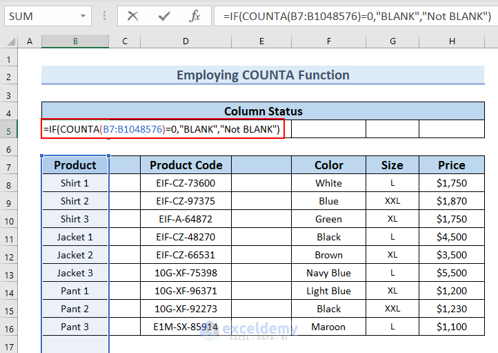 Combining IF and COUNTA Functions to Delete Unused Columns in Excel