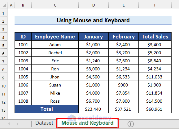 An Excel Sheet Named Mouse and Keyboard