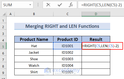 Merging RIGHT and LEN Functions to remove text from Excel Cell