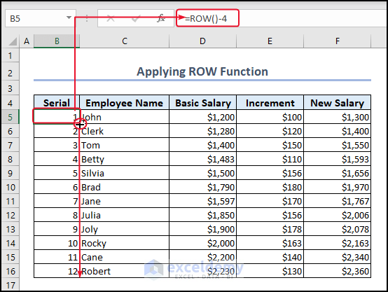 Using ROW Function to Automatically Number Rows in Excel