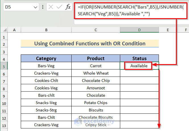 Using Combined Functions to Check if Cell Contains Text with OR Condition in Excel