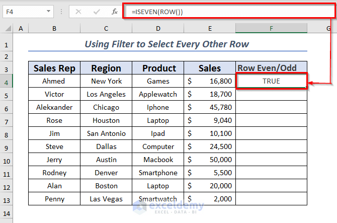 Getting Result from Inserted Formula to Select Every Other Row in Excel