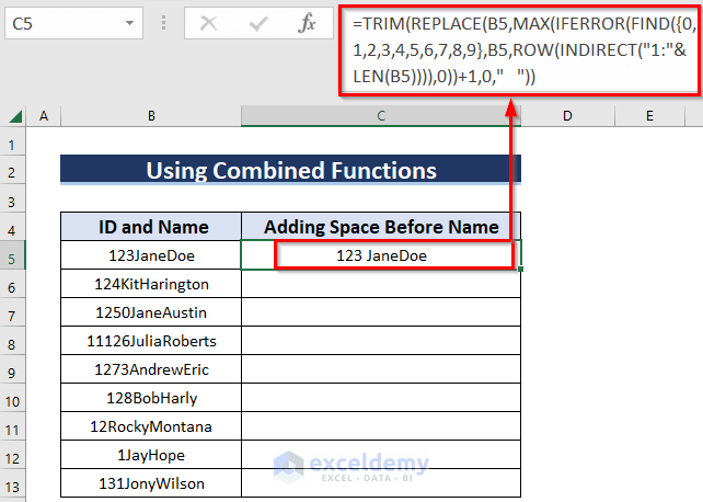 Combined Functions for Adding Space Between Number and Text