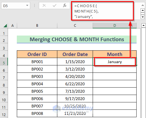 Result after Merging CHOOSE & MONTH Functions