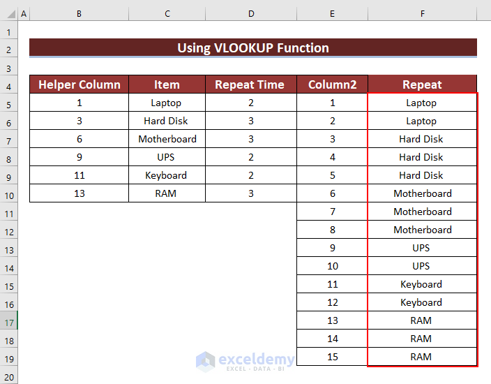 Excel Repeat Rows a Specified Number of Times 