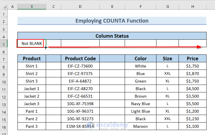 Use of Fill Handle Tool to Delete Unused Columns in Excel