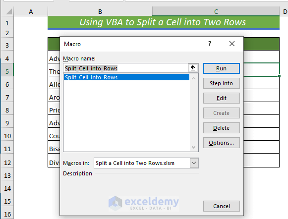 Using VBA to Split a Cell into Two Rows