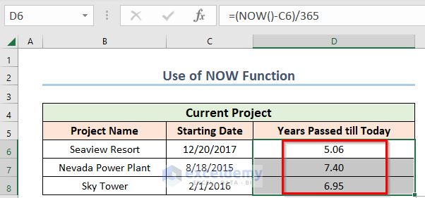 Use of NOW Function in all the Cells