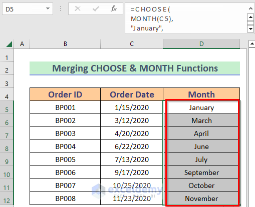 Convert Date to Month by Combining CHOOSE & MONTH Functions
