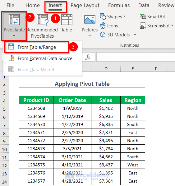 Inserting Pivot Table to SUMIF Sales by Month and Year