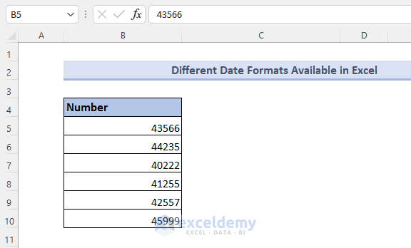 Different Available Formats of Date in Excel