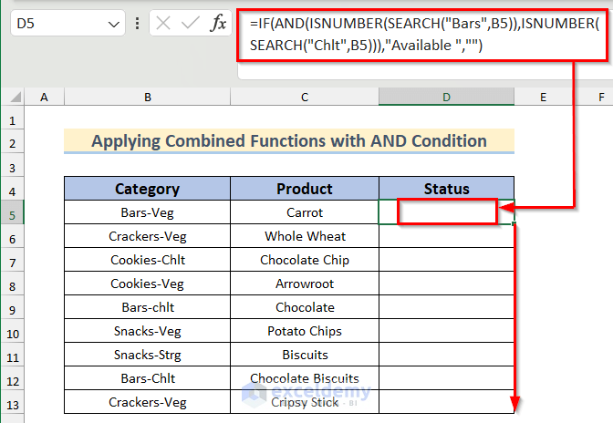 Checking If Cell Contains Text with AND Condition Applying Combined Functions in Excel