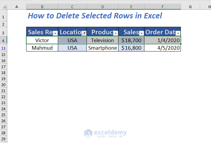 Selected rows deleted