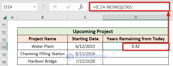 Calculate Years for a Future Date Using NOW Function
