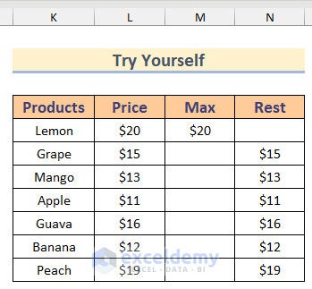 Practice Section to Highlight Highest Value in Excel