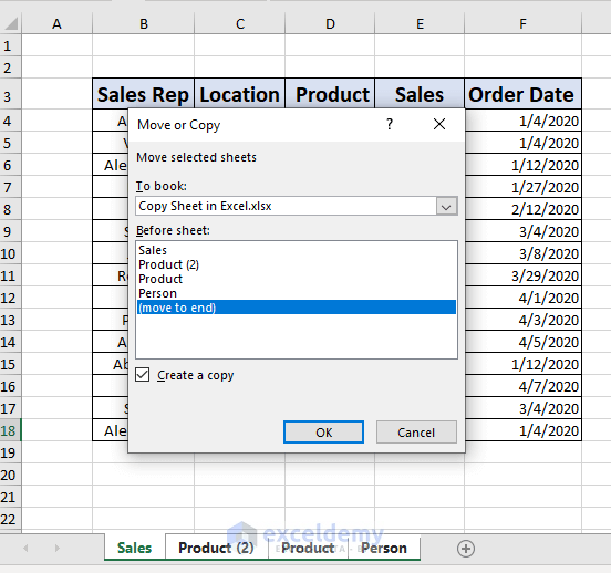 copy multiple sheet by right click