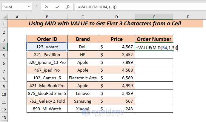 Using MID with VALUE Function
