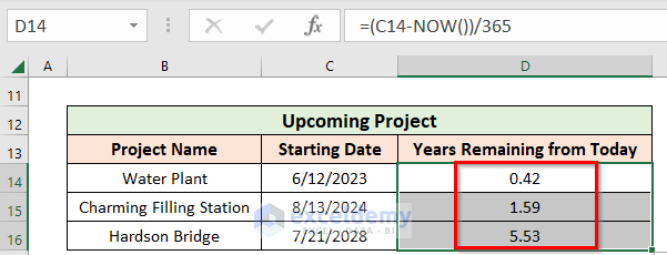 Calculate Remaining Years from Today to a Future Date